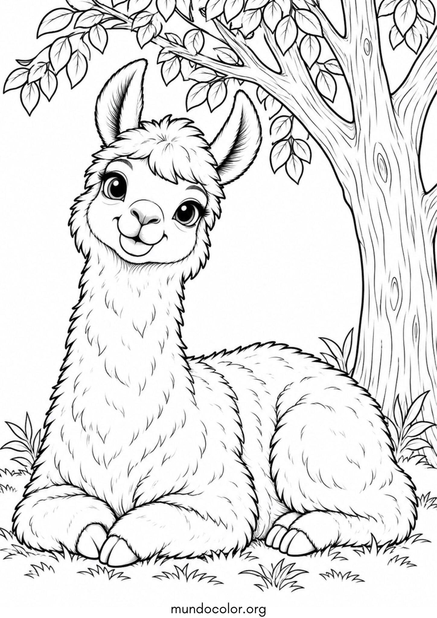 Dibujo de Llama bajo el árbol para imprimir Dibujo de Llama bajo el árbol para colorear
