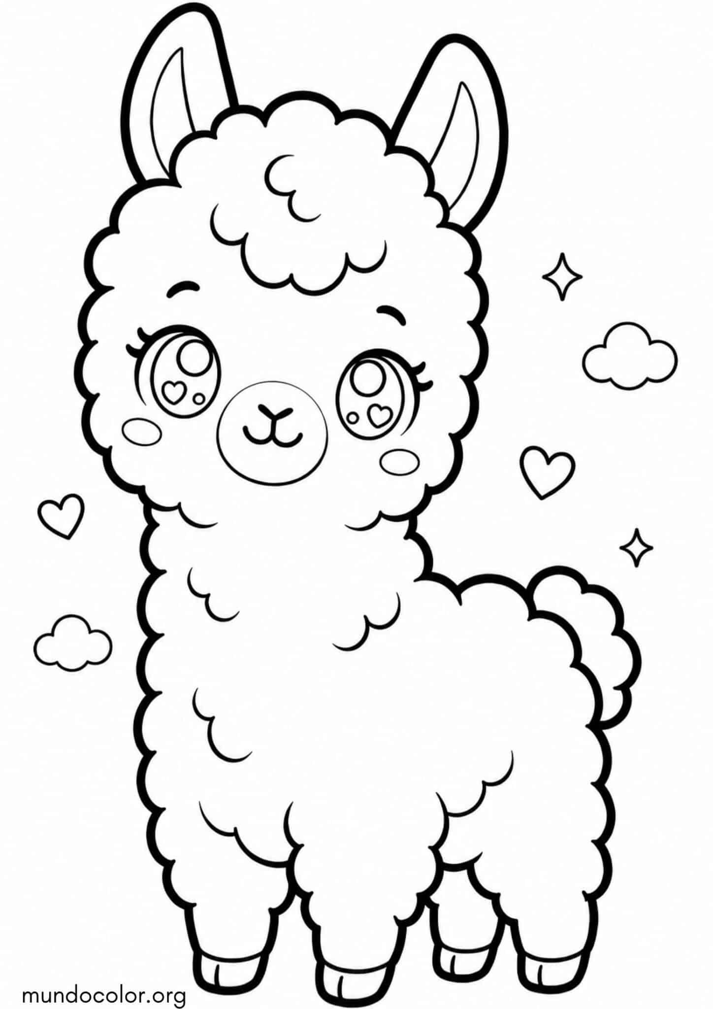 Dibujo de Llama bebé esponjosa estilo kawaii para imprimir Dibujo de Llama bebé esponjosa estilo kawaii para colorear