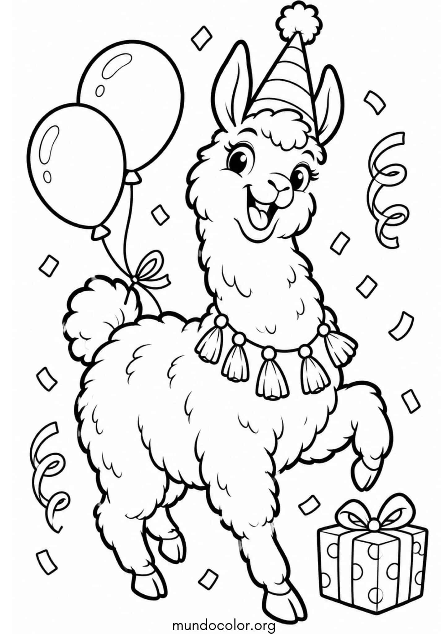Dibujo de Llama festejando su cumpleaños con gorrito de fiesta para imprimir Dibujo de Llama festejando su cumpleaños con gorrito de fiesta para colorear