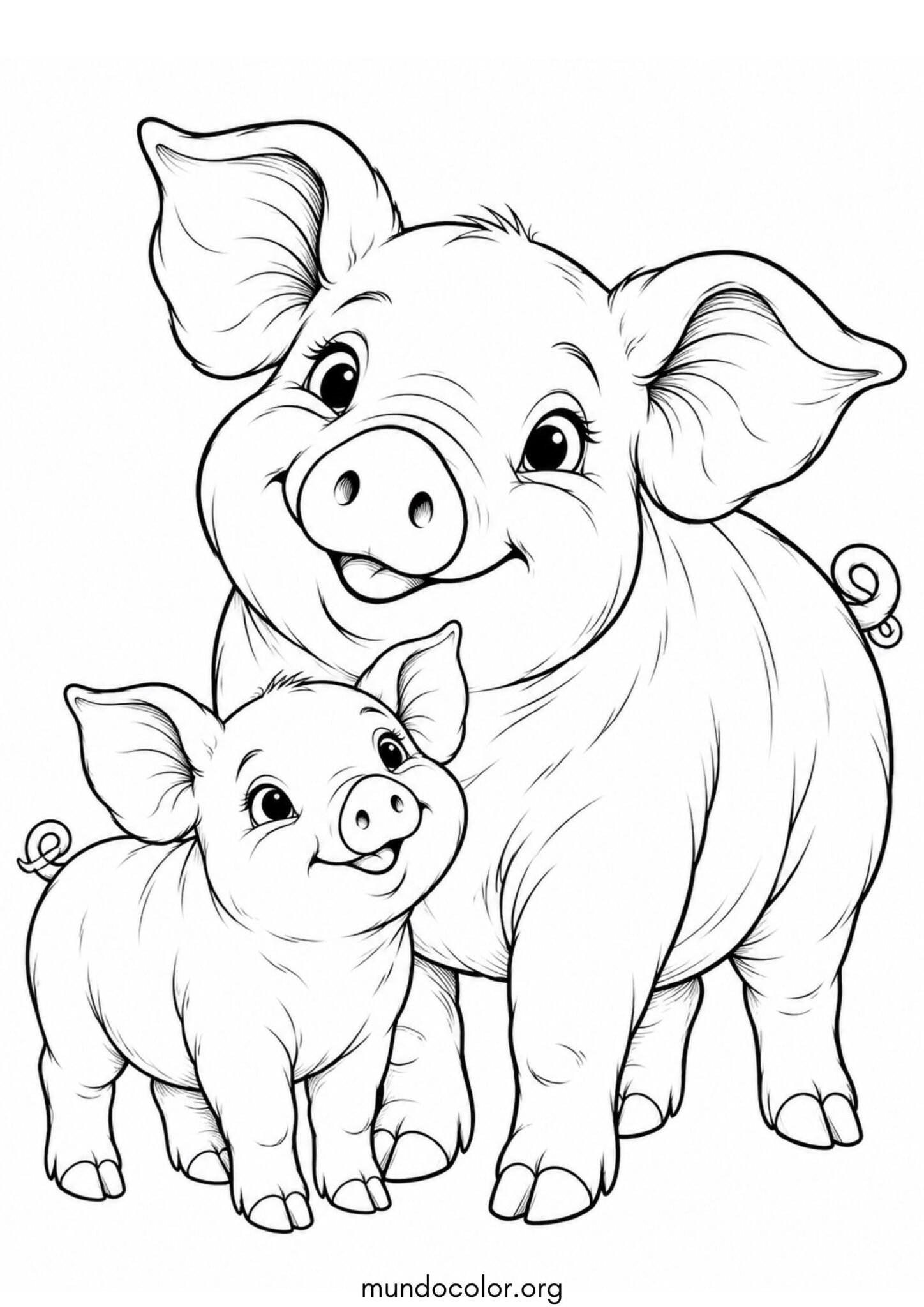 Dibujo de Mamá cerda con su cerdito para imprimir Dibujo de Mamá cerda con su cerdito para colorear