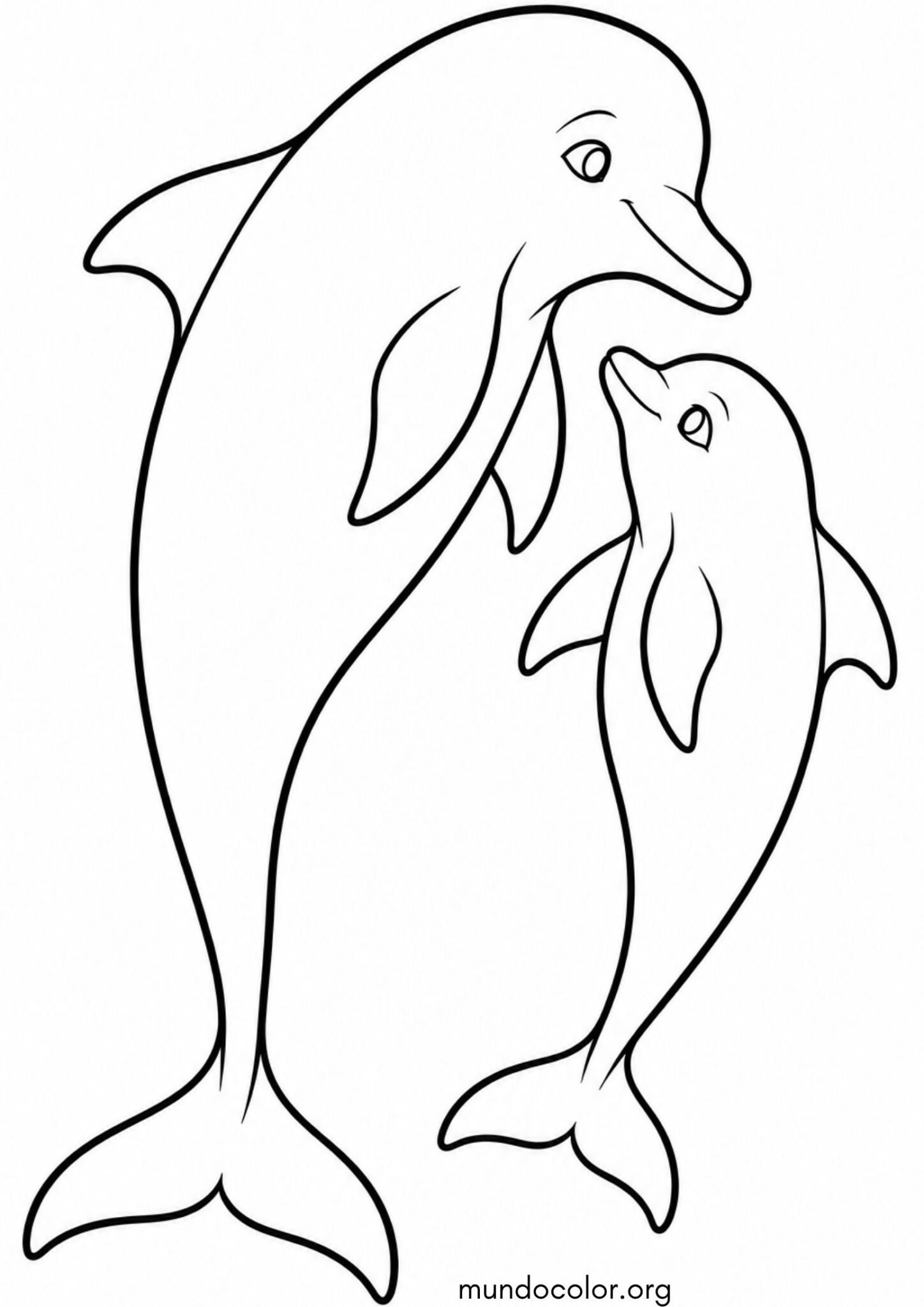 Dibujo de Mamá delfín nadando junto a su pequeño delfincito para colorear
