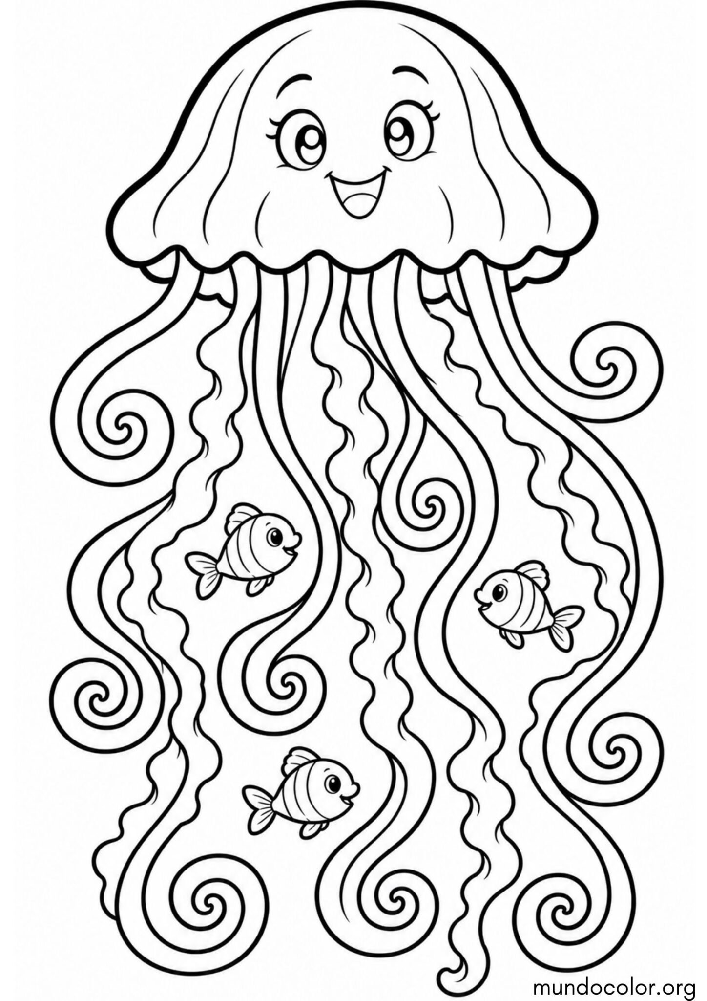 Dibujo de Medusa con tentáculos largos para colorear