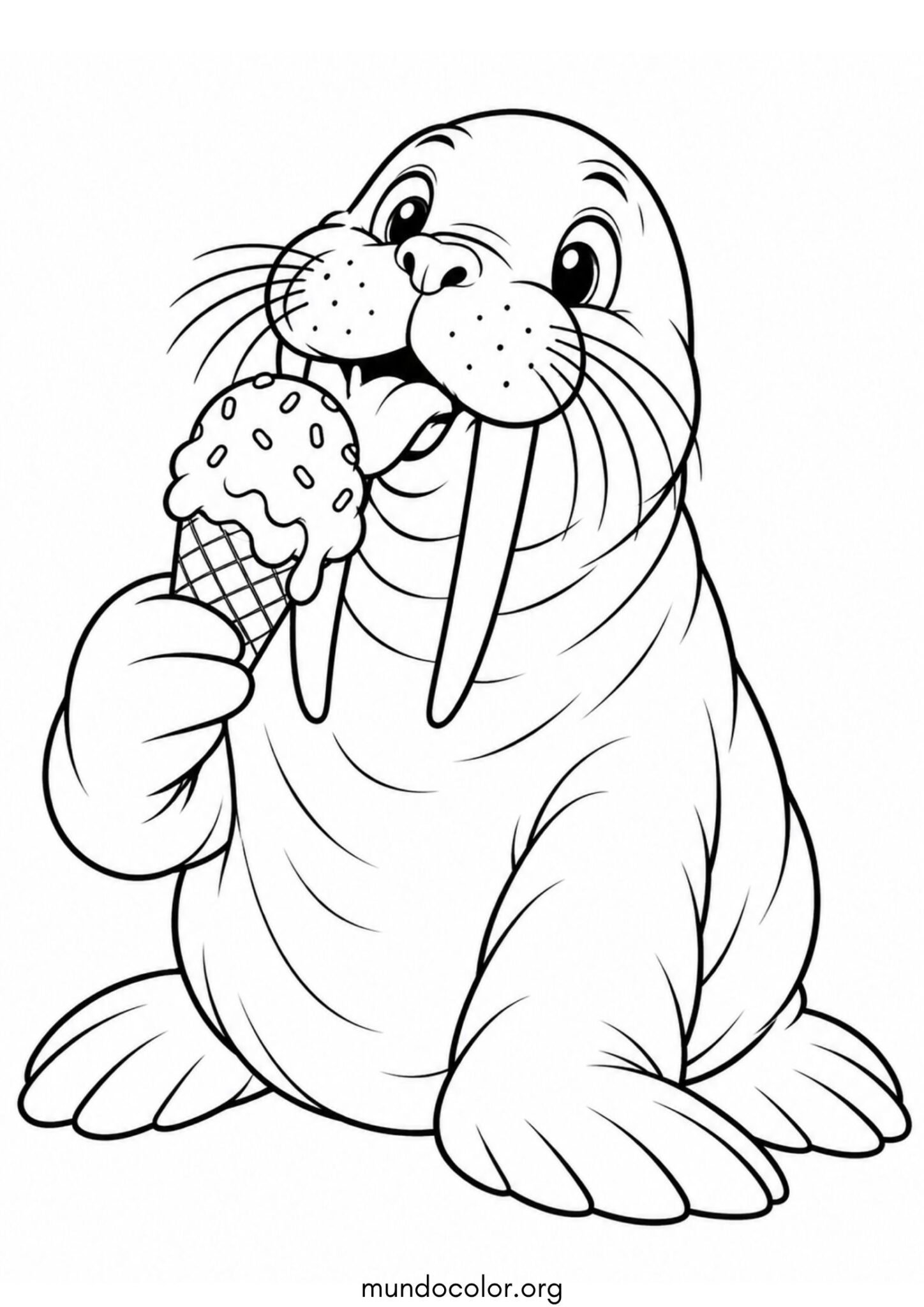 Dibujo de Morsa comiendo un rico helado para imprimir Dibujo de Morsa comiendo un rico helado para colorear