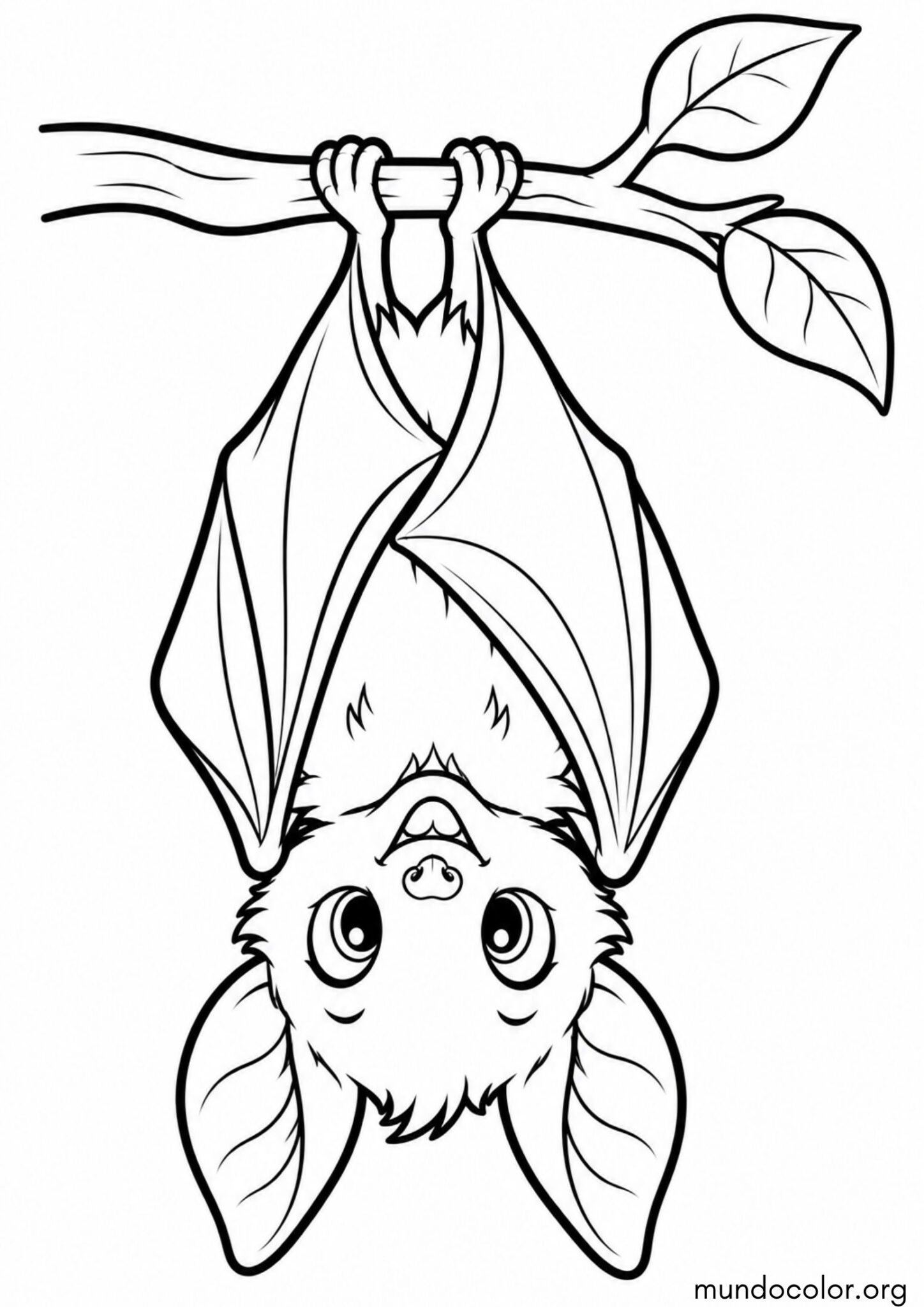 Dibujo de Murciélago colgado boca abajo de una rama para imprimir Dibujo de Murciélago colgado boca abajo de una rama para colorear