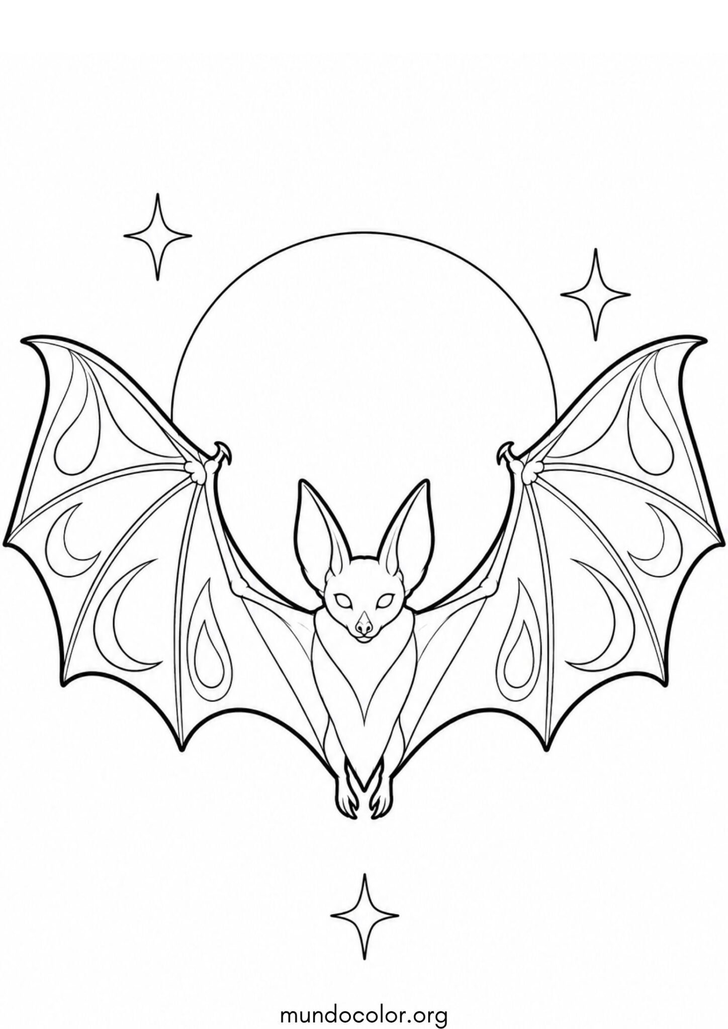 Dibujo de Murciélago con la luna llena de fondo para imprimir Dibujo de Murciélago con la luna llena de fondo para colorear