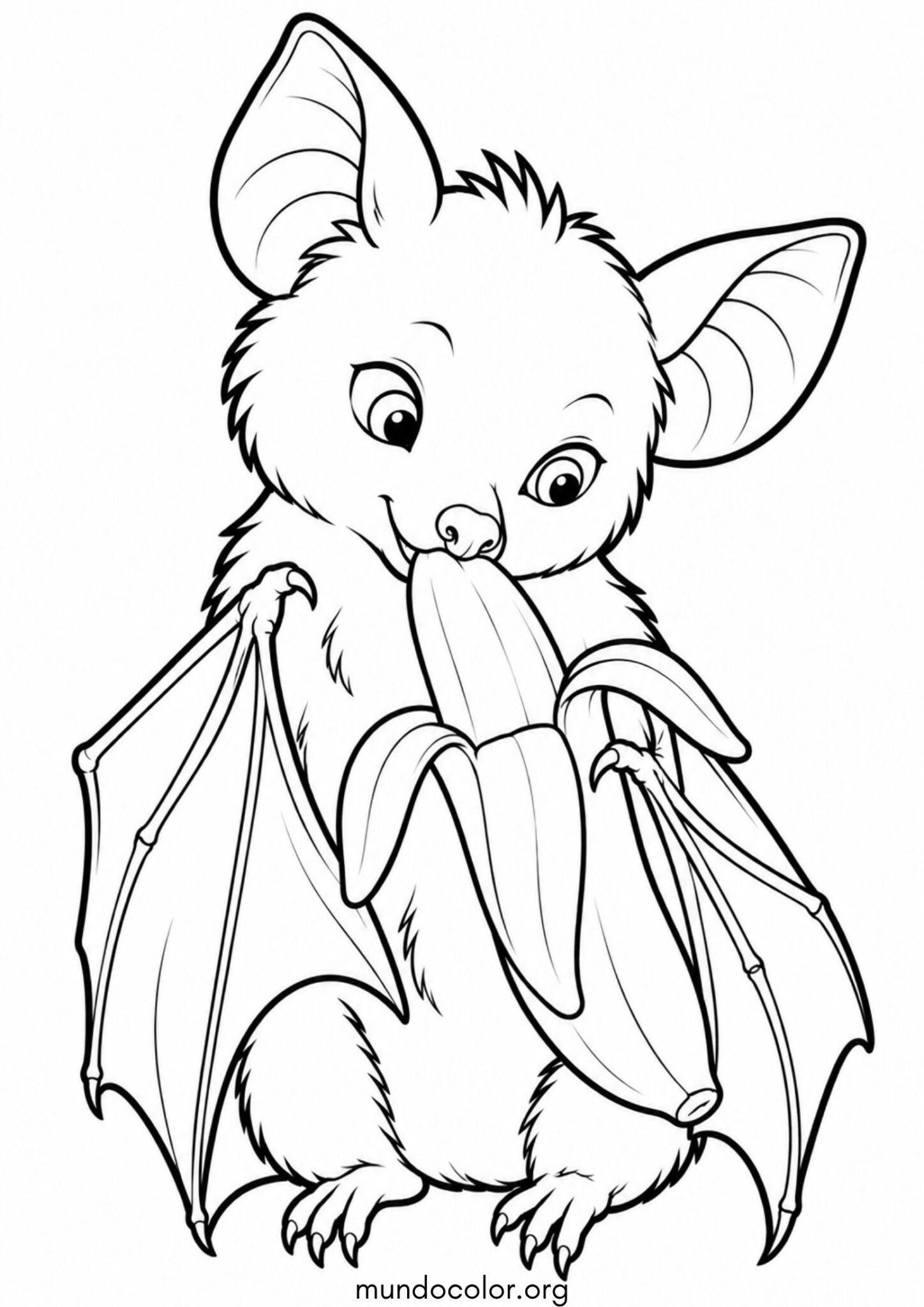 Dibujo de Murciélago pequeño comiendo un plátano para imprimir Dibujo de Murciélago pequeño comiendo un plátano para colorear