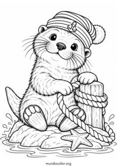 Nutria marinera con gorro a rayas