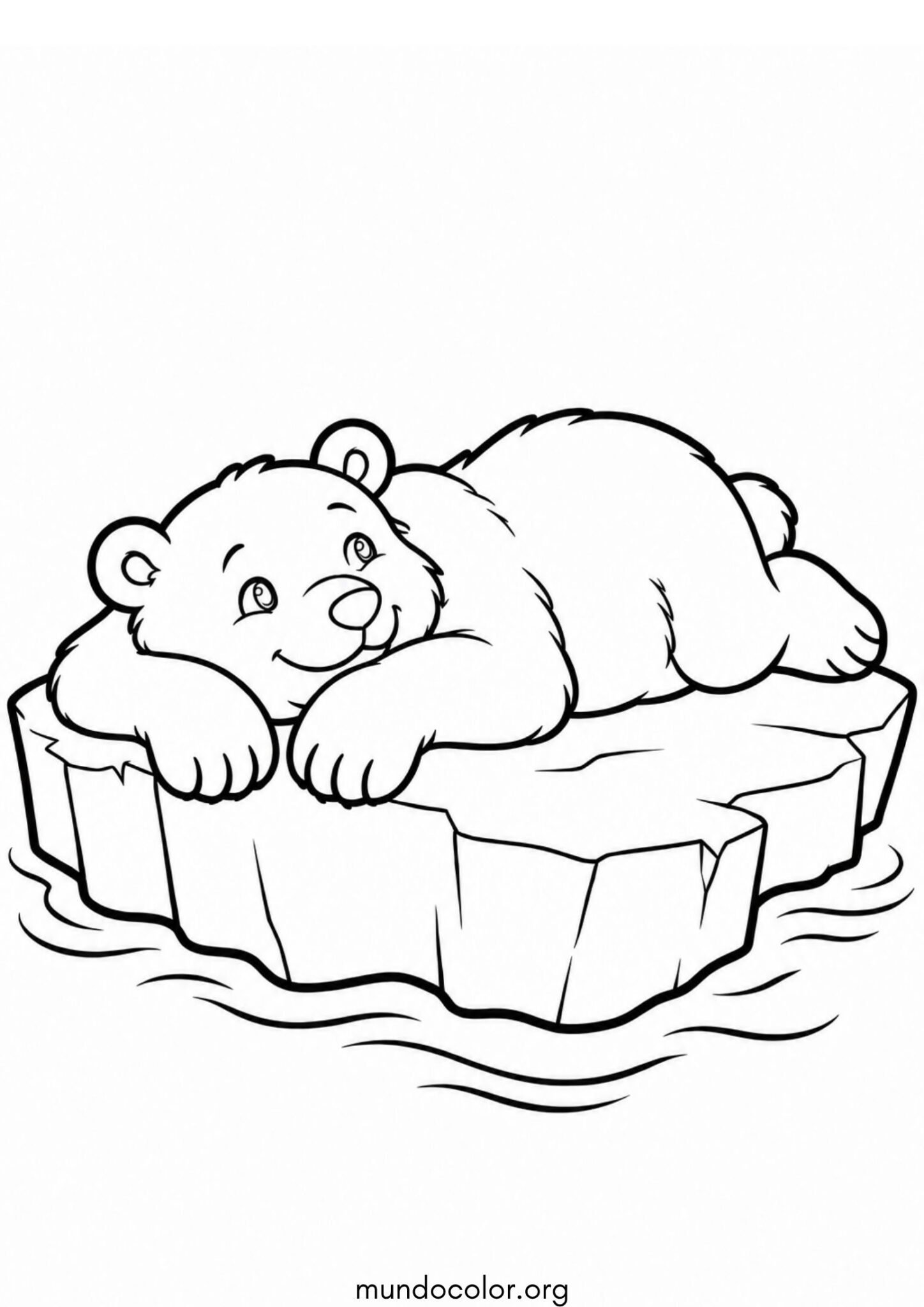 Dibujo de Oso polar sobre un témpano de hielo flotando en el océano Ártico para colorear