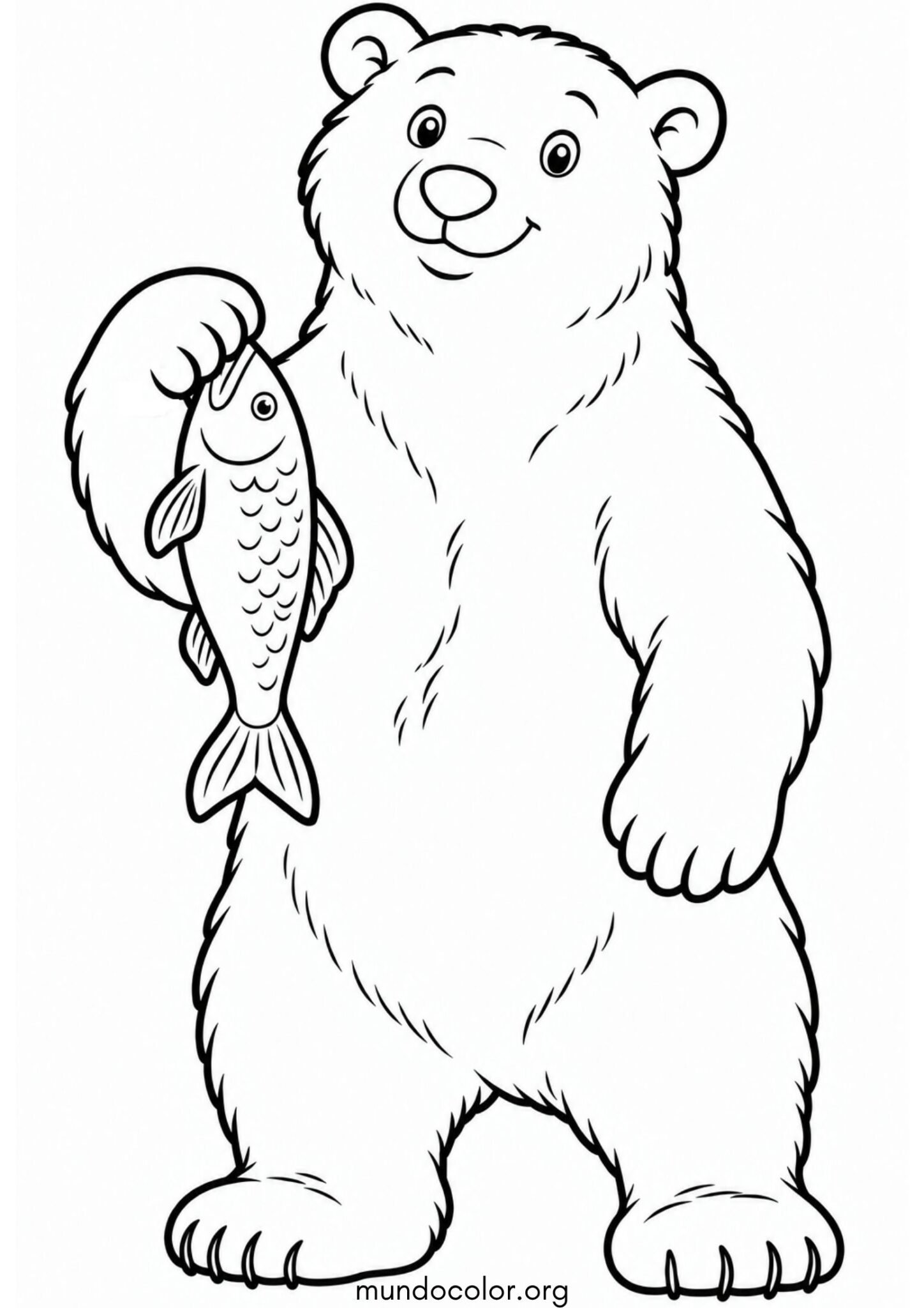 Dibujo de Oso polar sosteniendo un pez en la pata para colorear