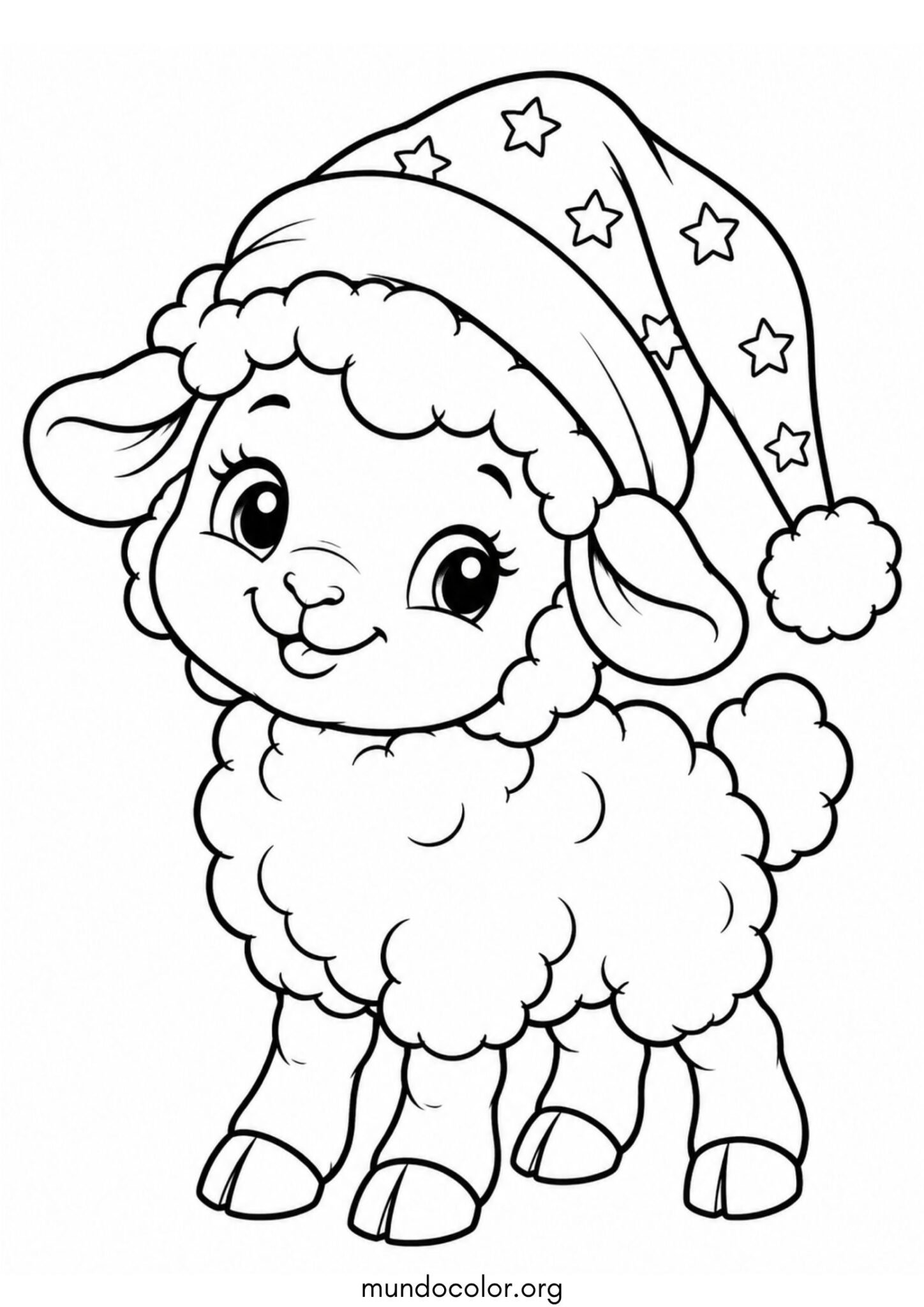 Dibujo de Oveja con gorro de dormir para imprimir Dibujo de Oveja con gorro de dormir para colorear