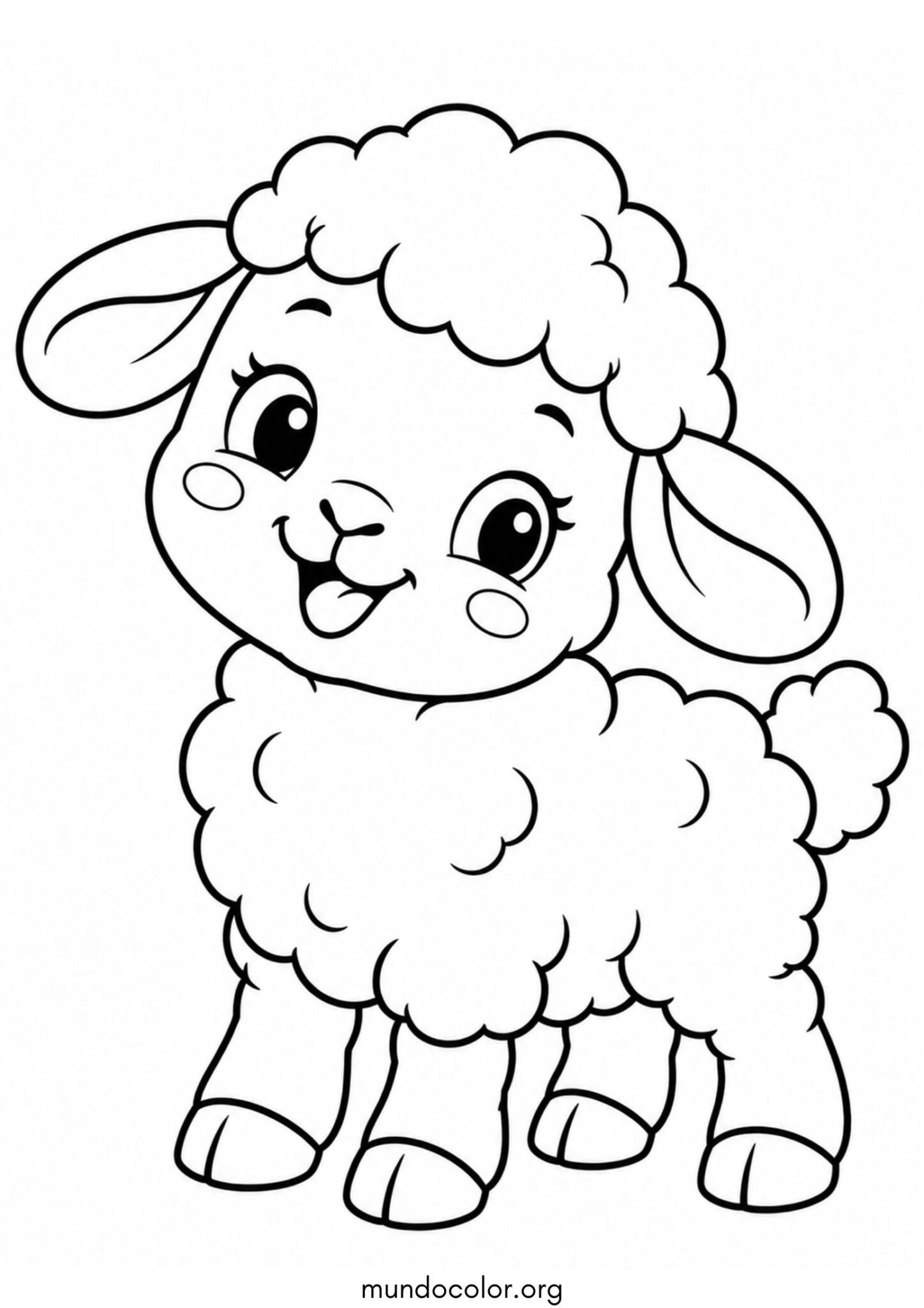 Dibujo de Ovejita bebé esponjosa y sonriente estilo kawaii para colorear