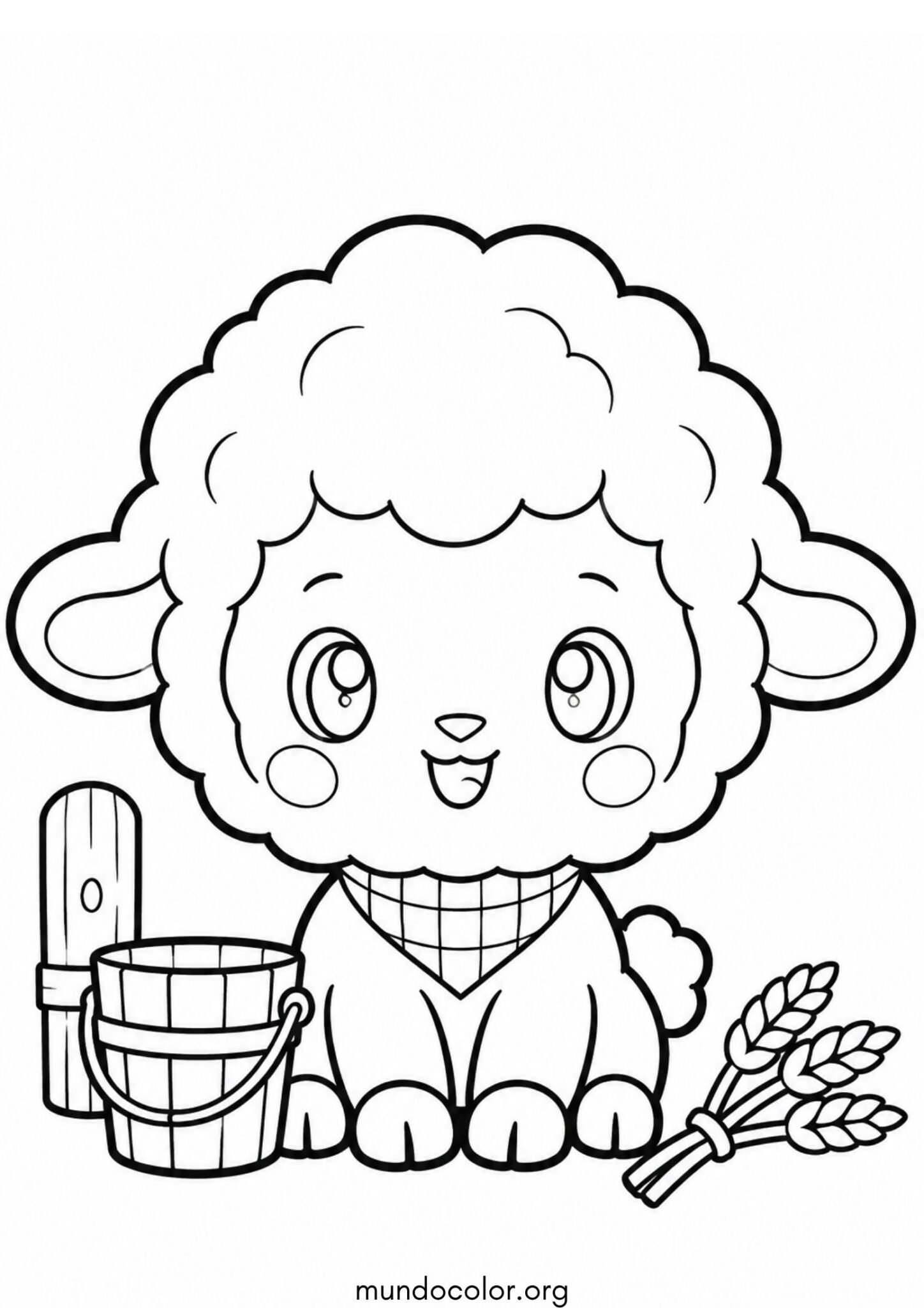 Dibujo de Ovejita kawaii en la granja para colorear