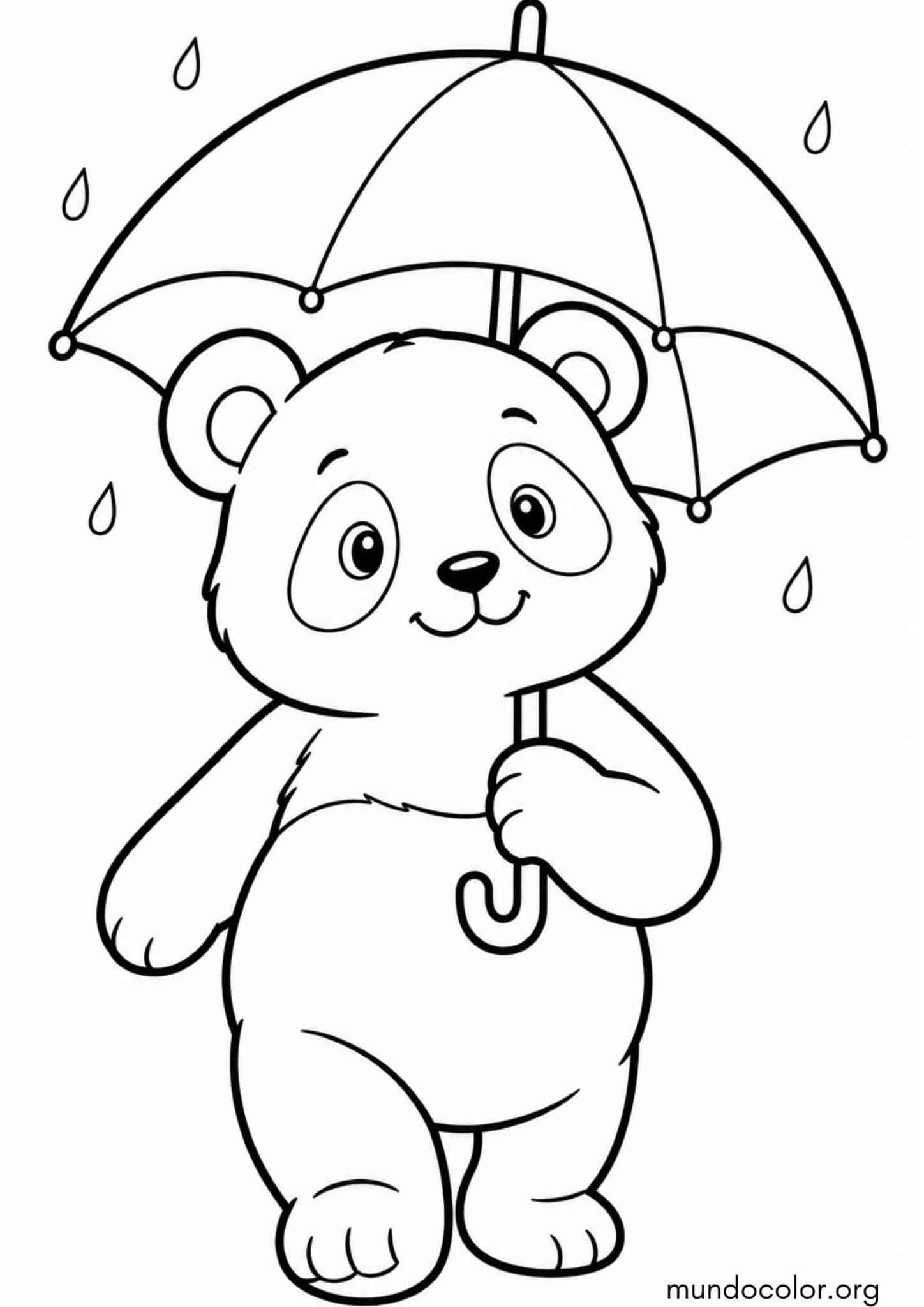 Dibujo de Panda con paraguas para colorear