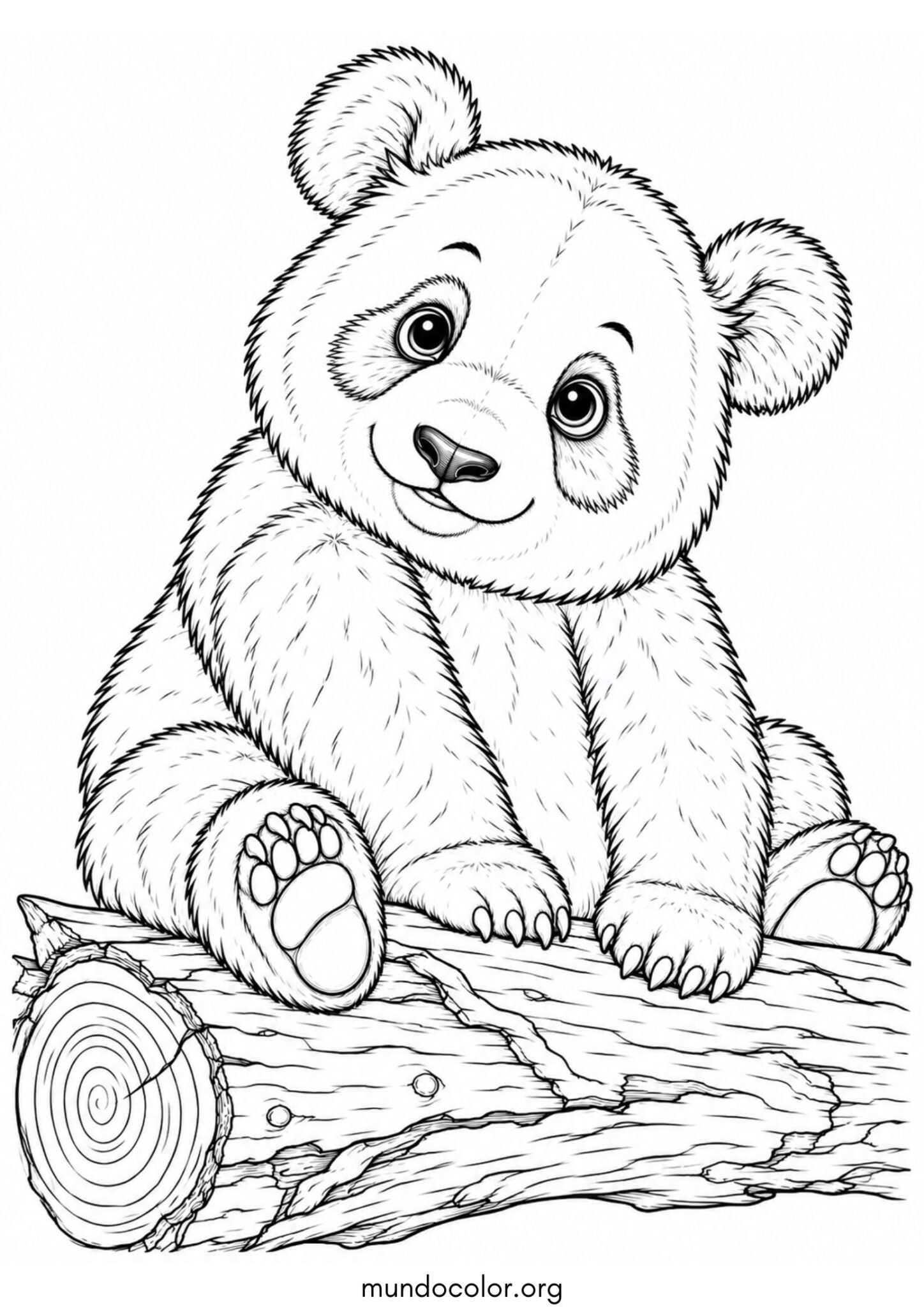 Dibujo de Panda sentado en un árbol caído para colorear