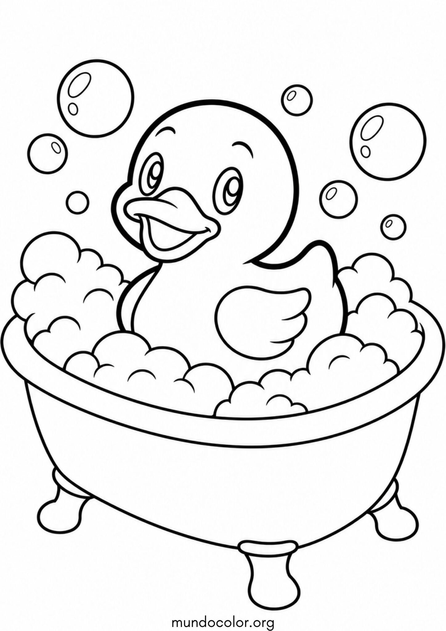 Dibujo de Patito de goma flotando en la bañera con espuma para colorear