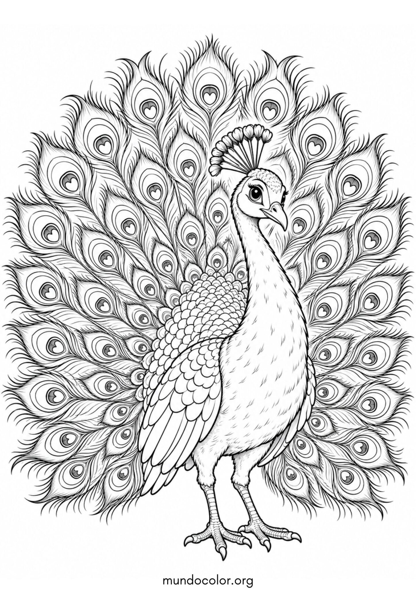 Dibujo de Pavo real con la cola abierta en abanico para imprimir Dibujo de Pavo real con la cola abierta en abanico para colorear