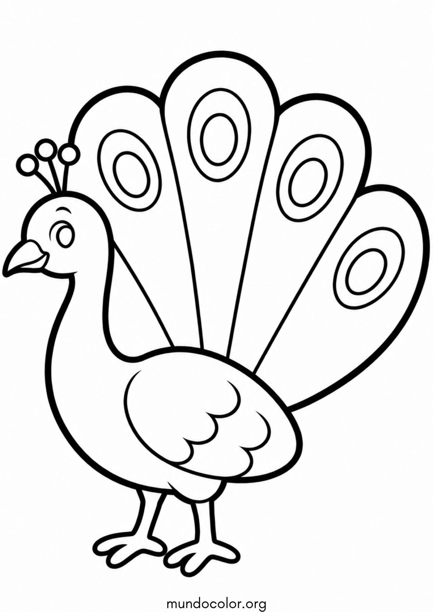 Dibujo de Pavo real fácil para niños pequeños para colorear