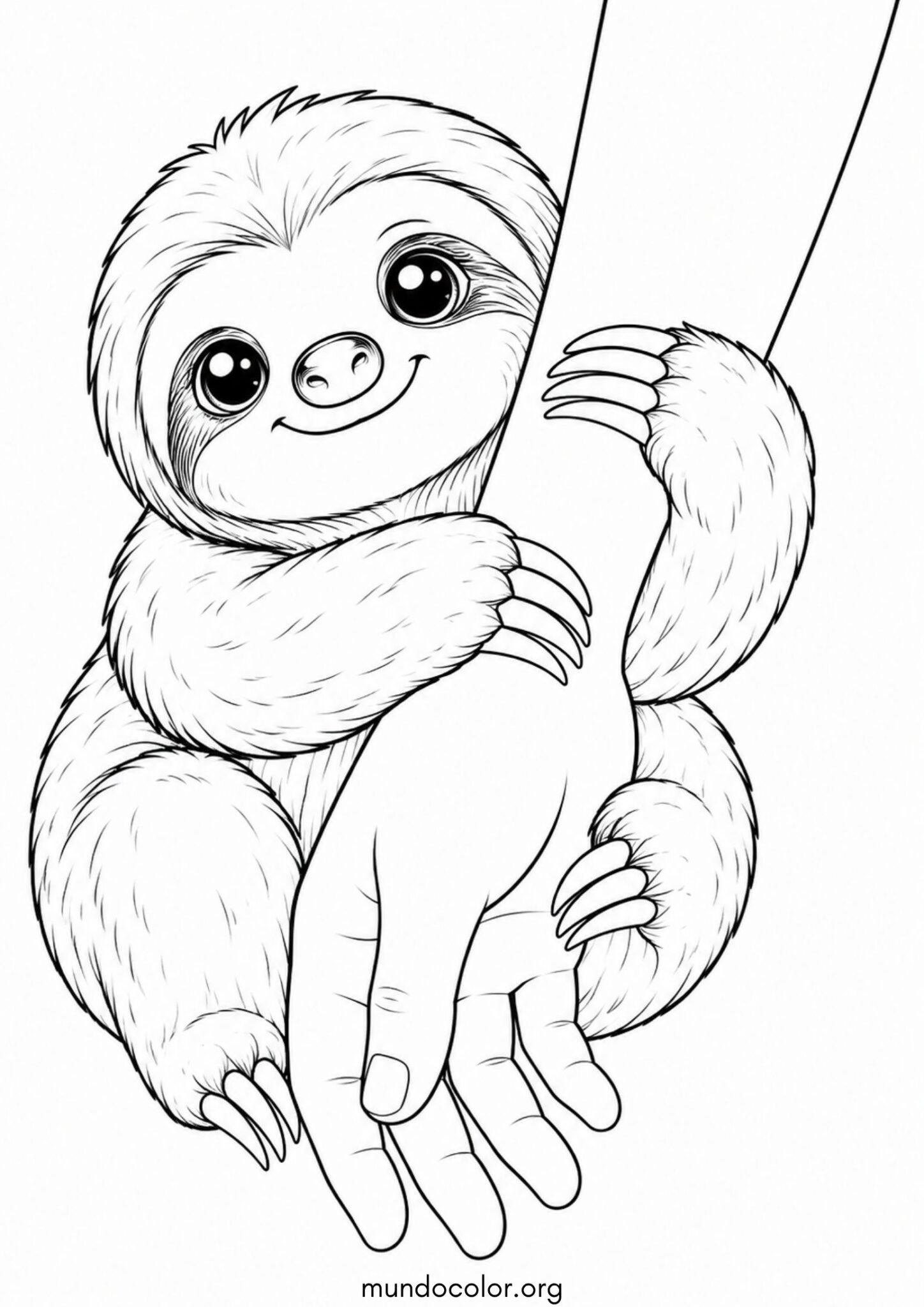 Dibujo de Perezoso abrazando el brazo de una persona para imprimir Dibujo de Perezoso abrazando el brazo de una persona para colorear