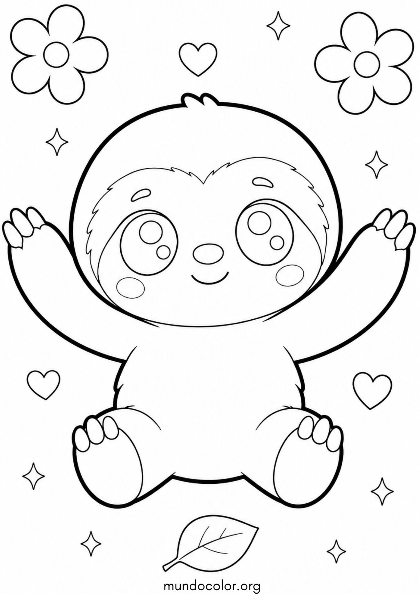 Dibujo de Perezoso estilo kawaii tierno para imprimir Dibujo de Perezoso estilo kawaii tierno para colorear