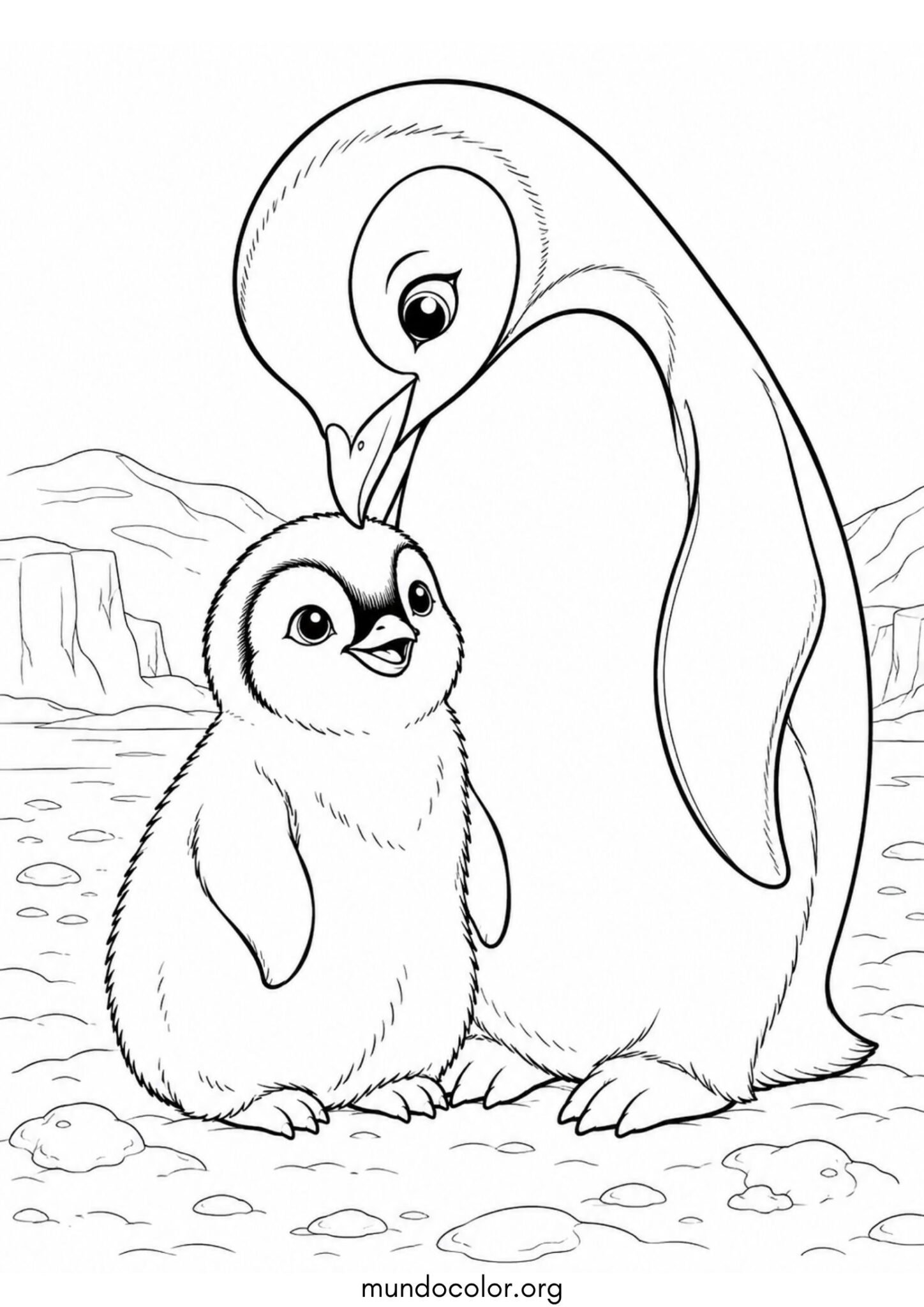 Dibujo de Pingüino bebé con su mamá para imprimir Dibujo de Pingüino bebé con su mamá para colorear