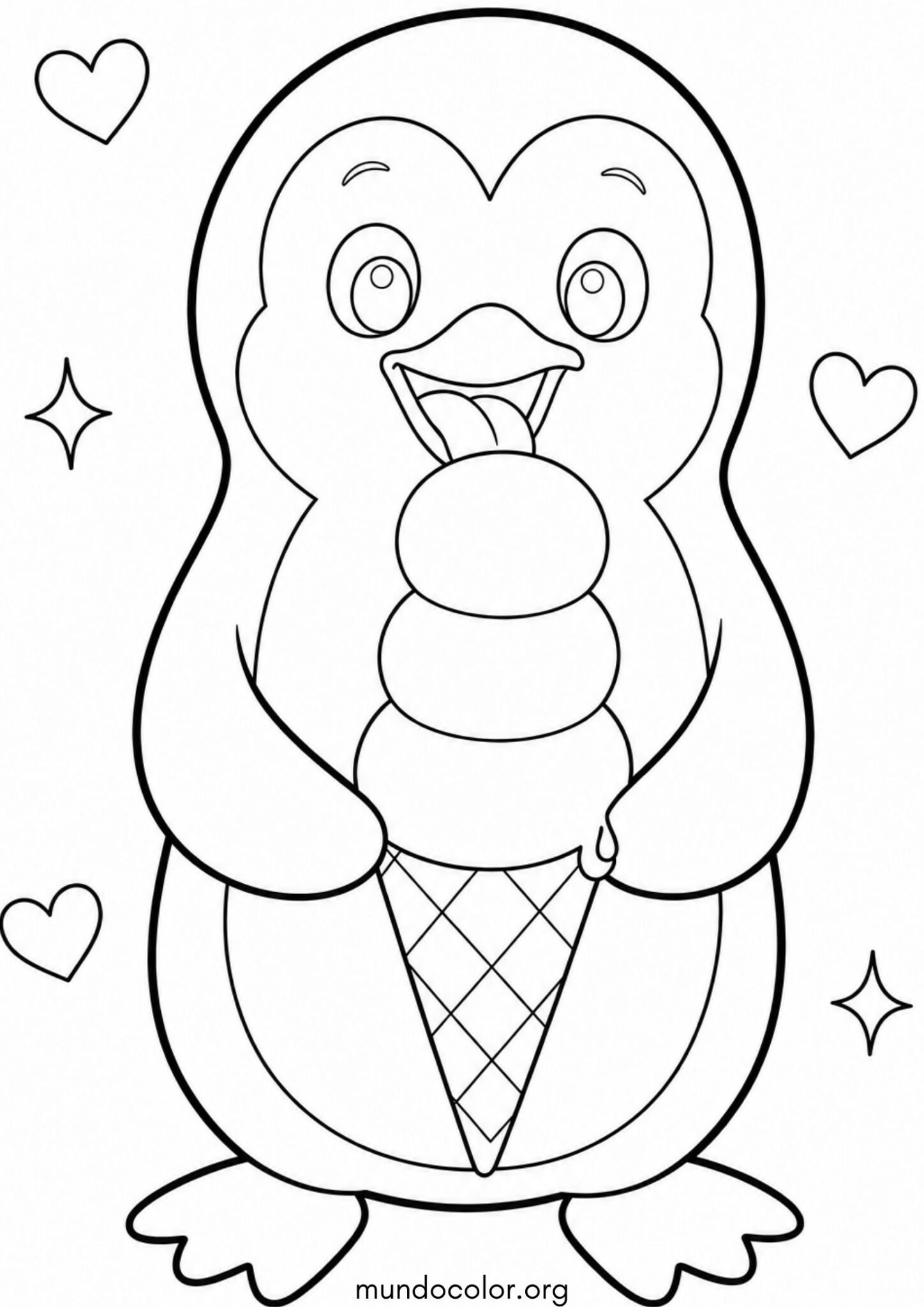 Dibujo de Pingüino comiendo un rico helado para imprimir Dibujo de Pingüino comiendo un rico helado para colorear