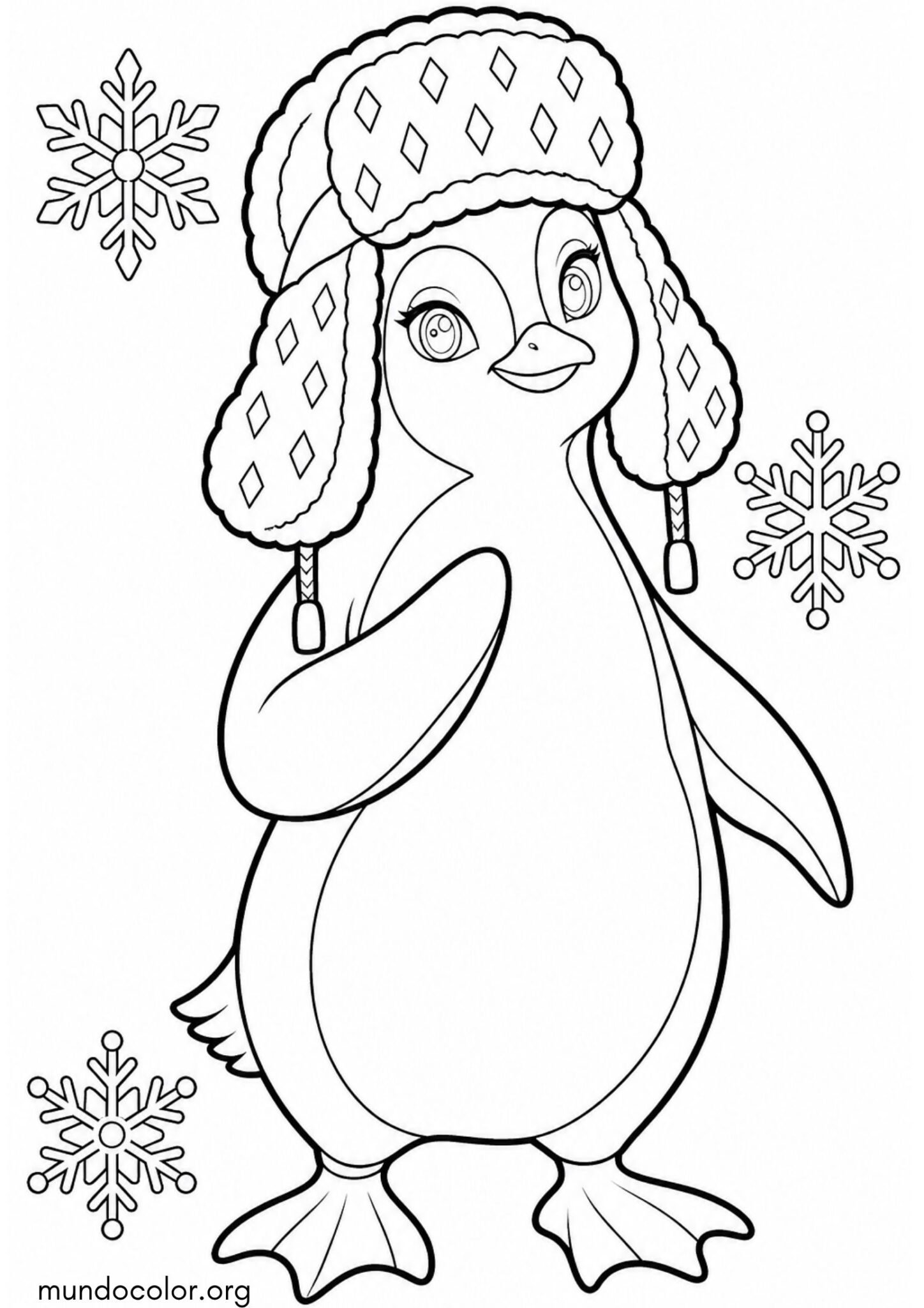 Dibujo de Pingüino con gorro de aviador ruso para colorear