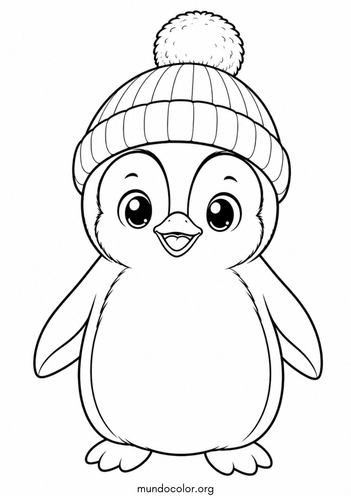 Dibujo de Pingüino con gorro de pompón para imprimir Dibujo de Pingüino con gorro de pompón para colorear
