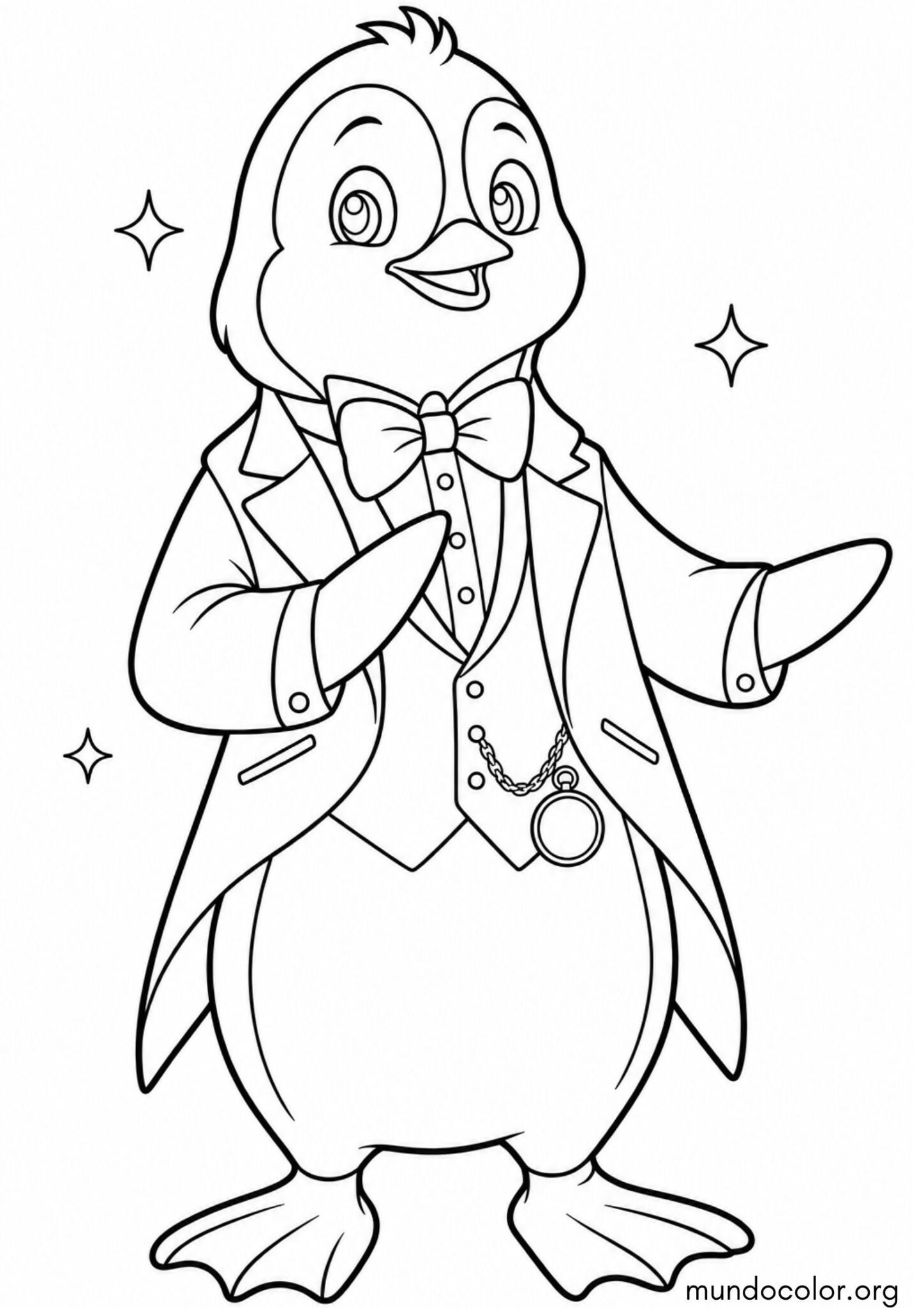 Dibujo de Pingüino elegante de frac para imprimir Dibujo de Pingüino elegante de frac para colorear