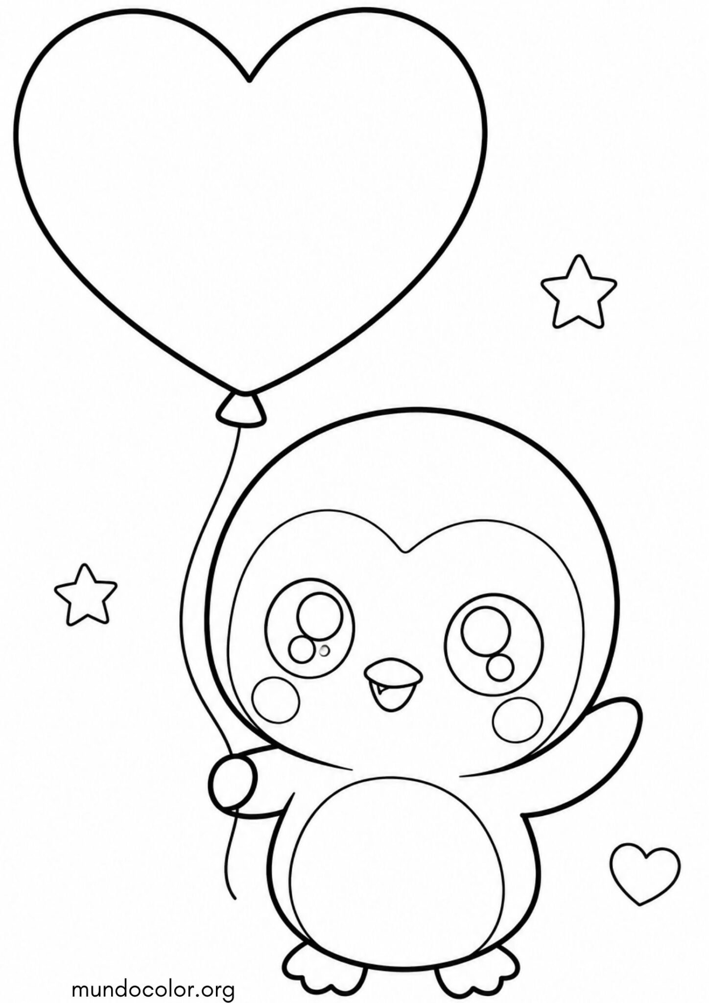 Dibujo de Pingüino kawaii con un globo para colorear
