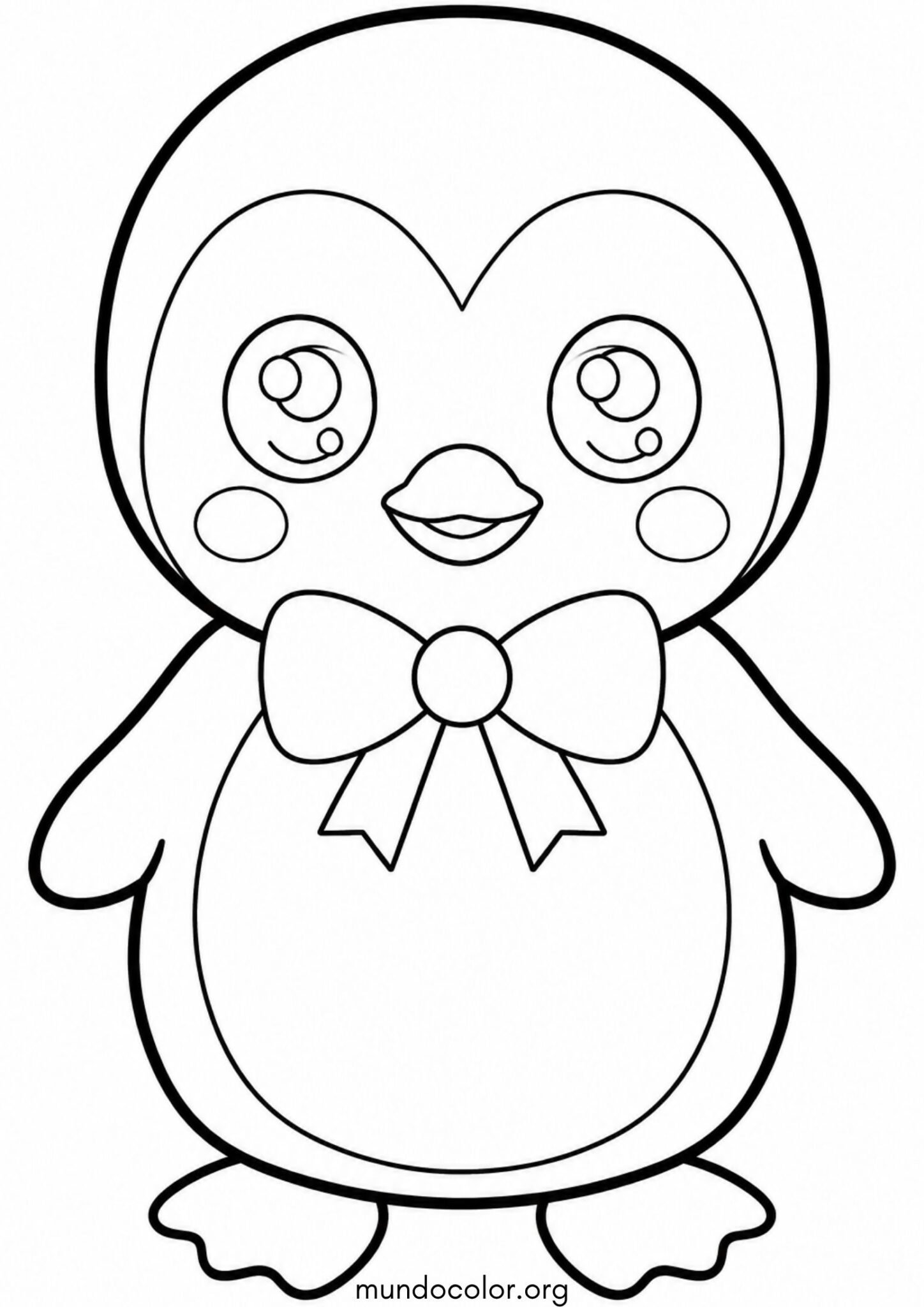 Dibujo de Pingüino muy tierno con lazo para colorear