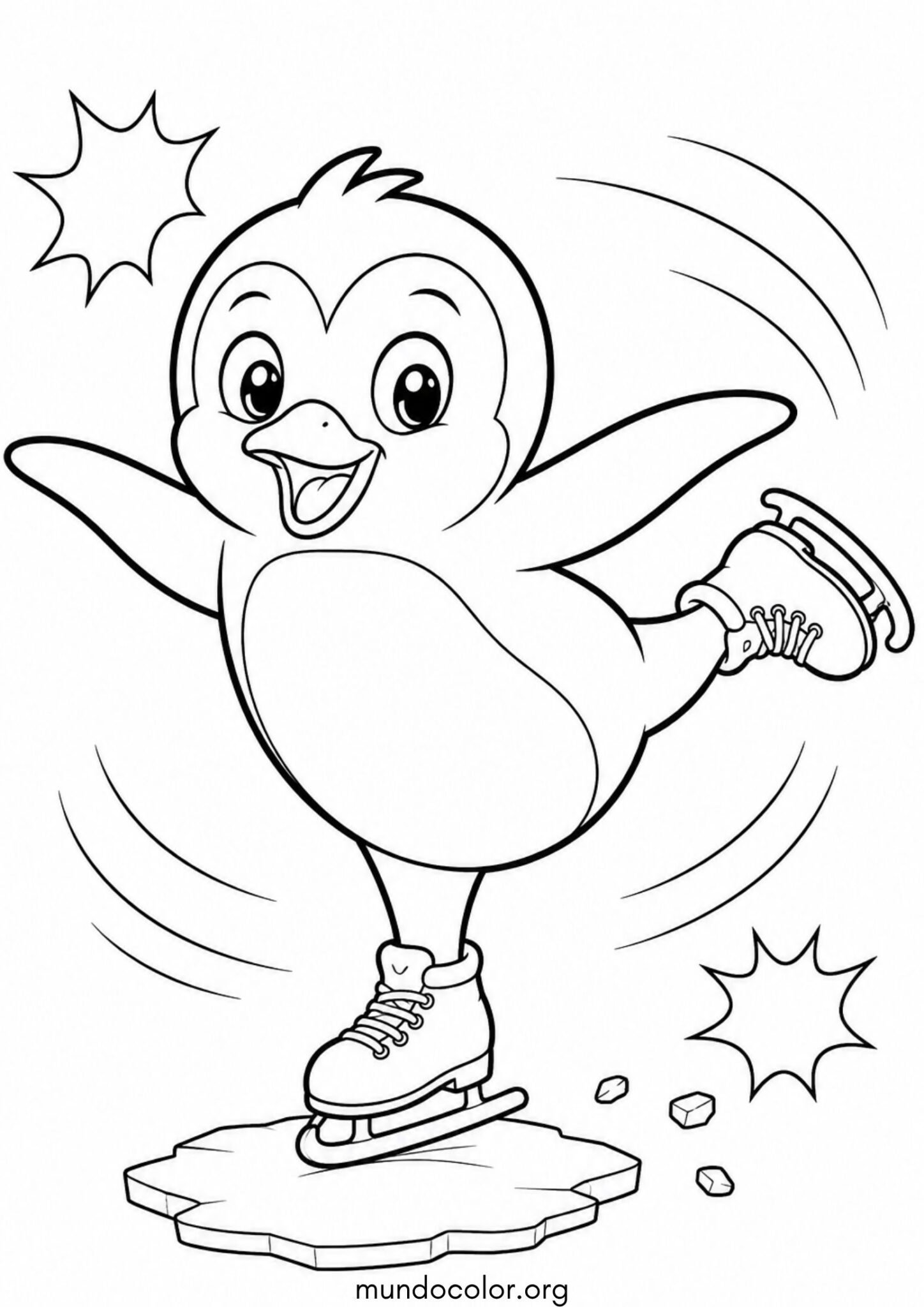 Dibujo de Pingüino patinando sobre hielo para imprimir Dibujo de Pingüino patinando sobre hielo para colorear