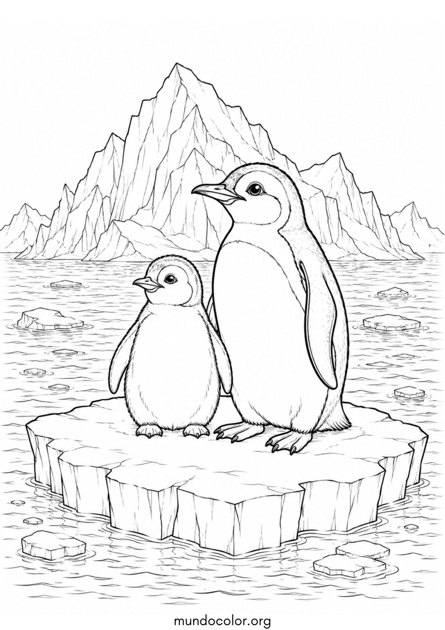 Dibujo de Pingüinos sobre un témpano de hielo para colorear