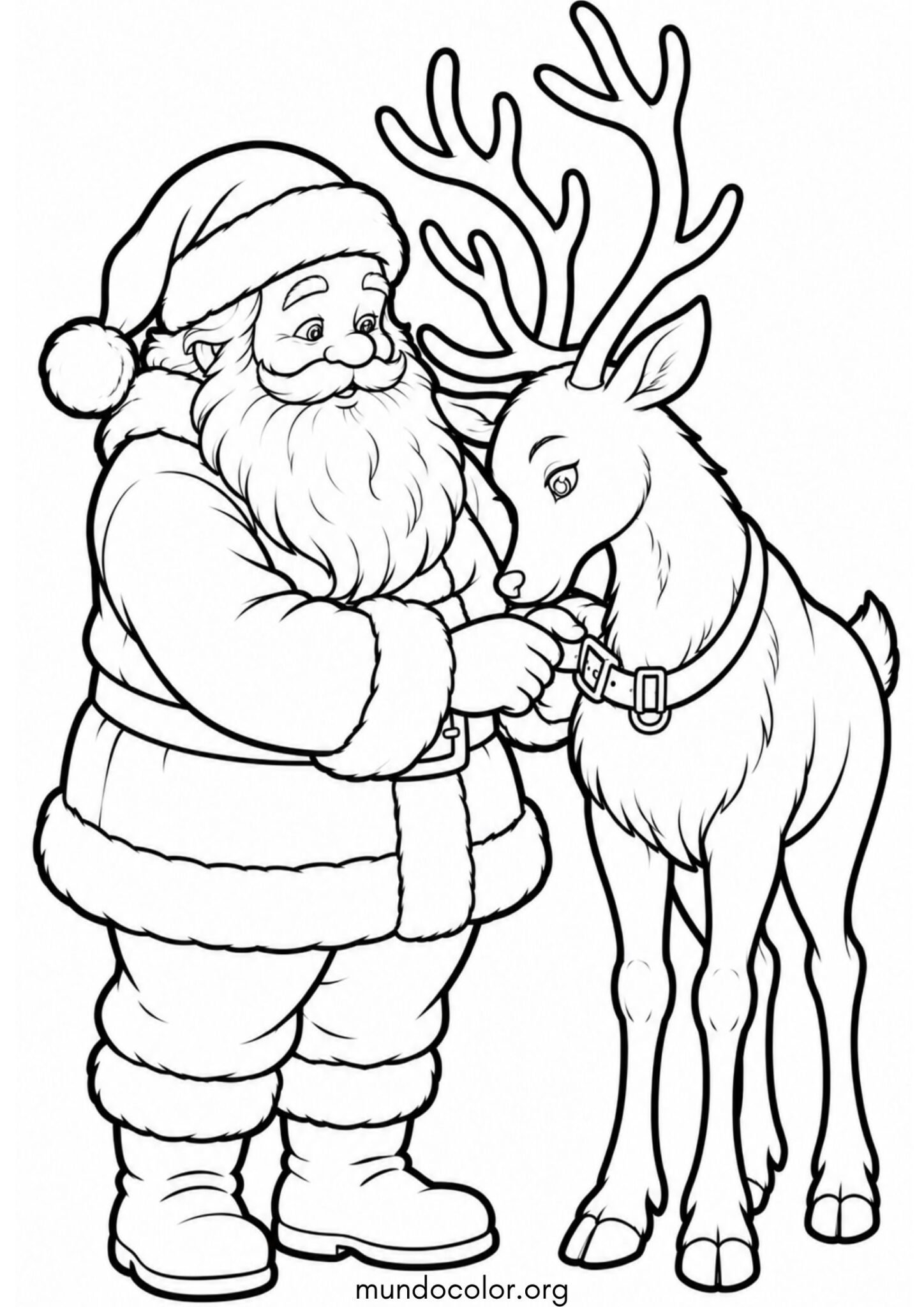 Dibujo de Reno y Papá Noel para colorear