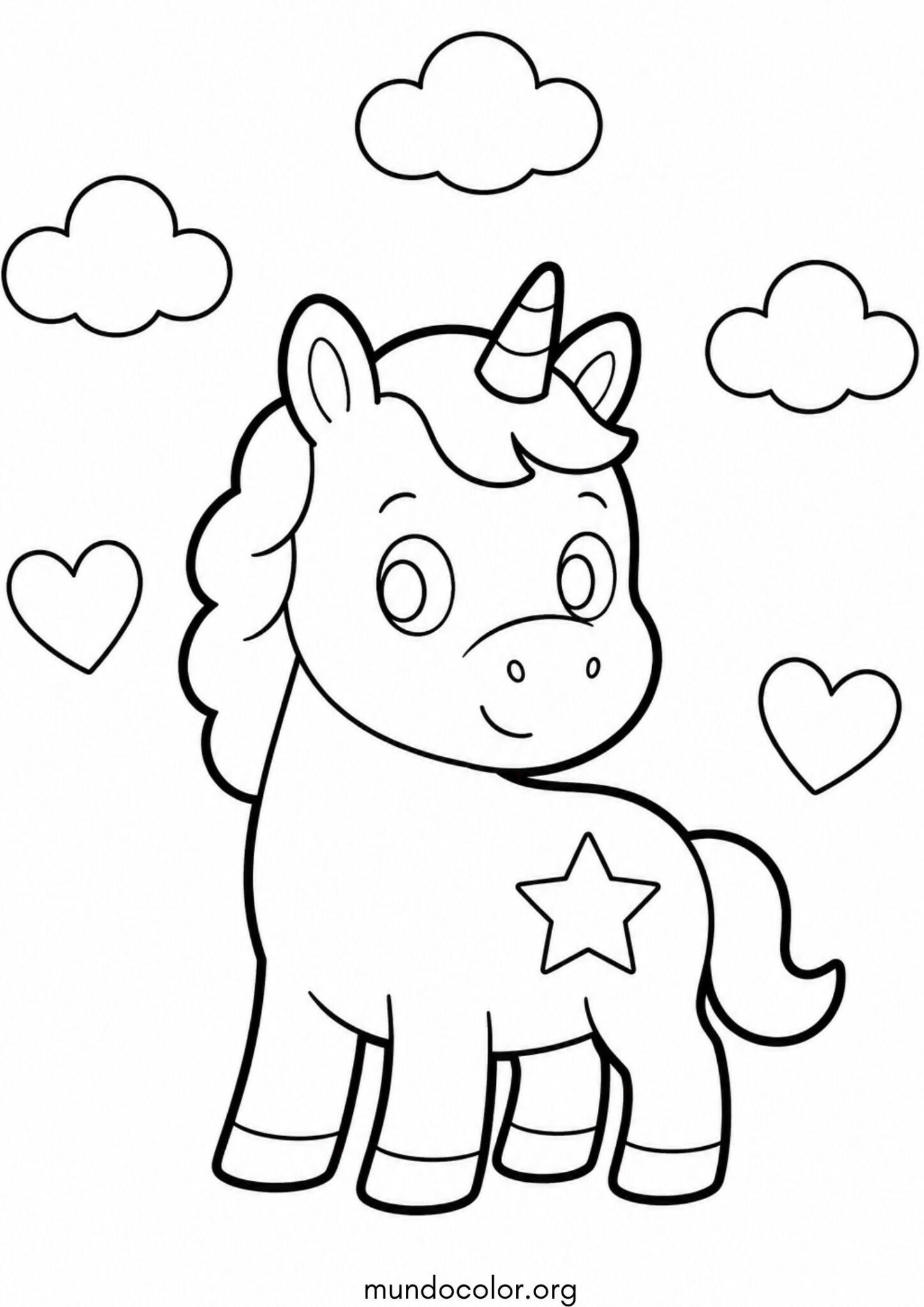 Dibujo de Unicornio fácil para niños pequeños para colorear