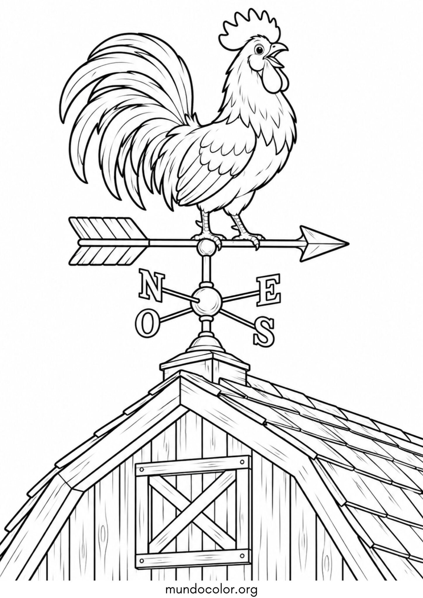 Dibujo de Veleta de gallo en el tejado de un granero clásico para colorear