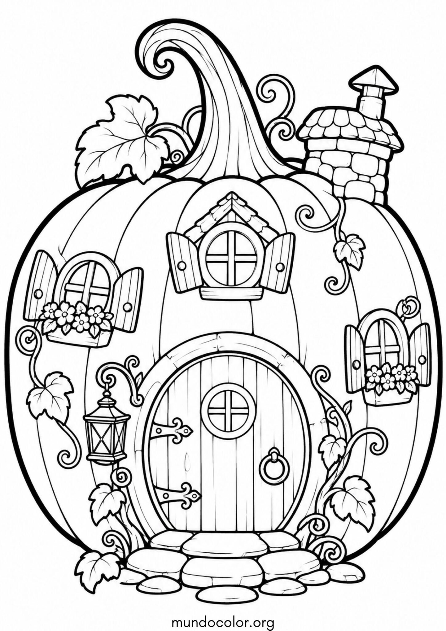 Dibujo de Casa de calabaza para duendes para colorear